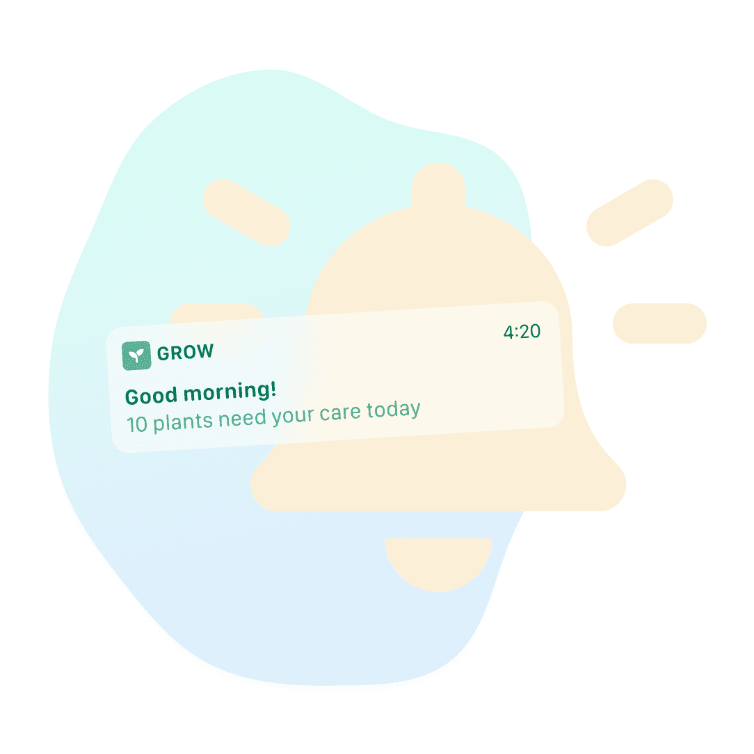 Bell icon and a notification snippet to illustrate grow's reminders